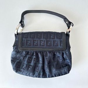 Fendi Leather Trimmed Black Zucca Mini Chef Bag